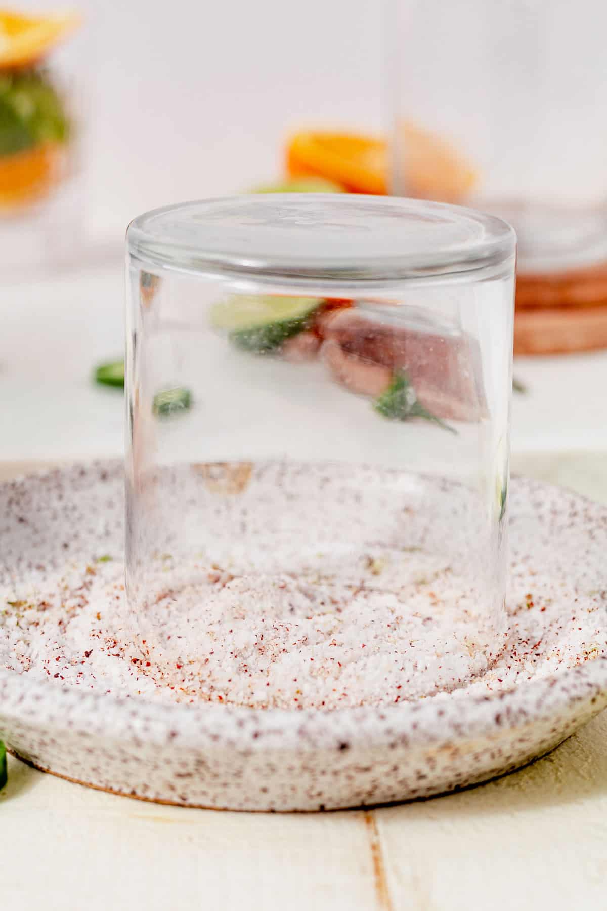 a margarita glass dipped in margarita salt
