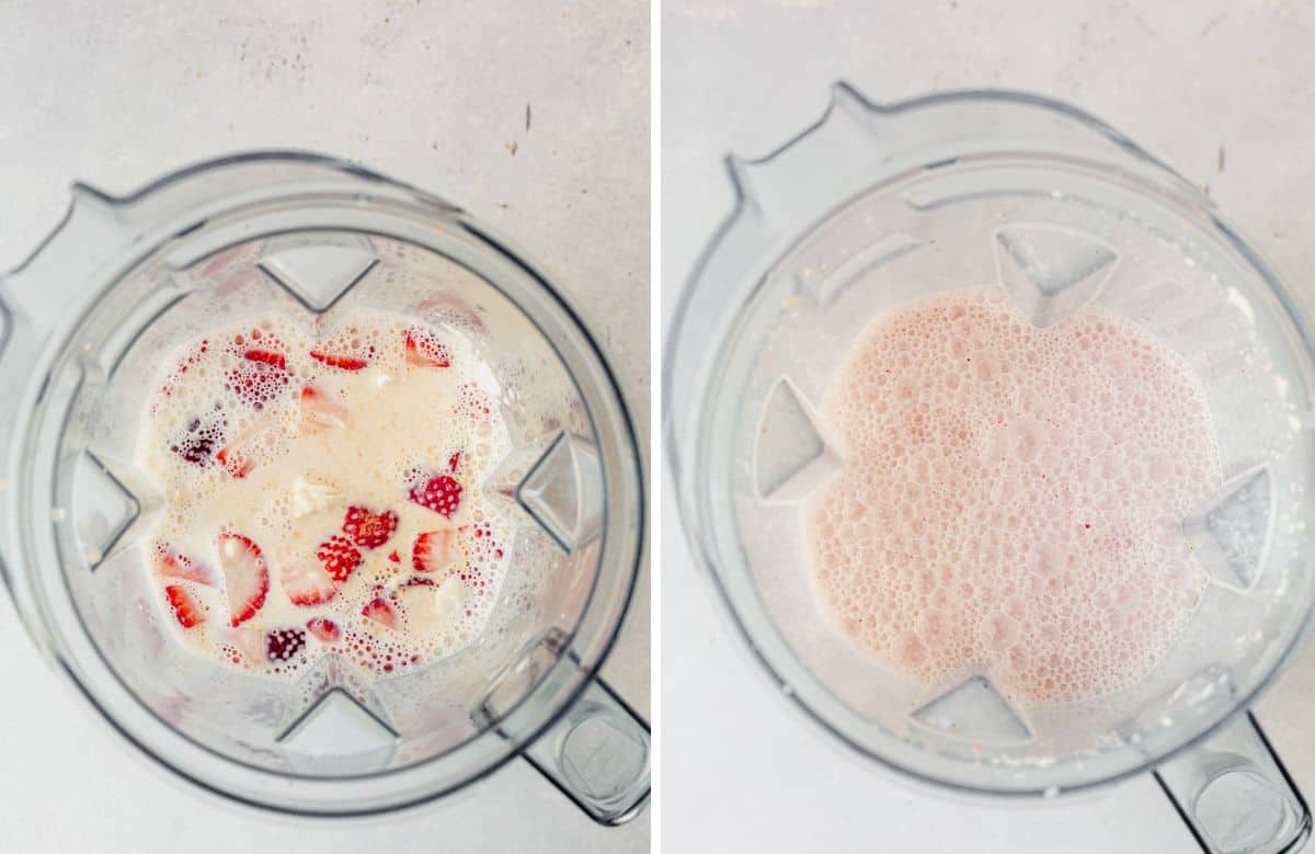 strawberries, yogurt, cream cheese, and vanilla in a blender