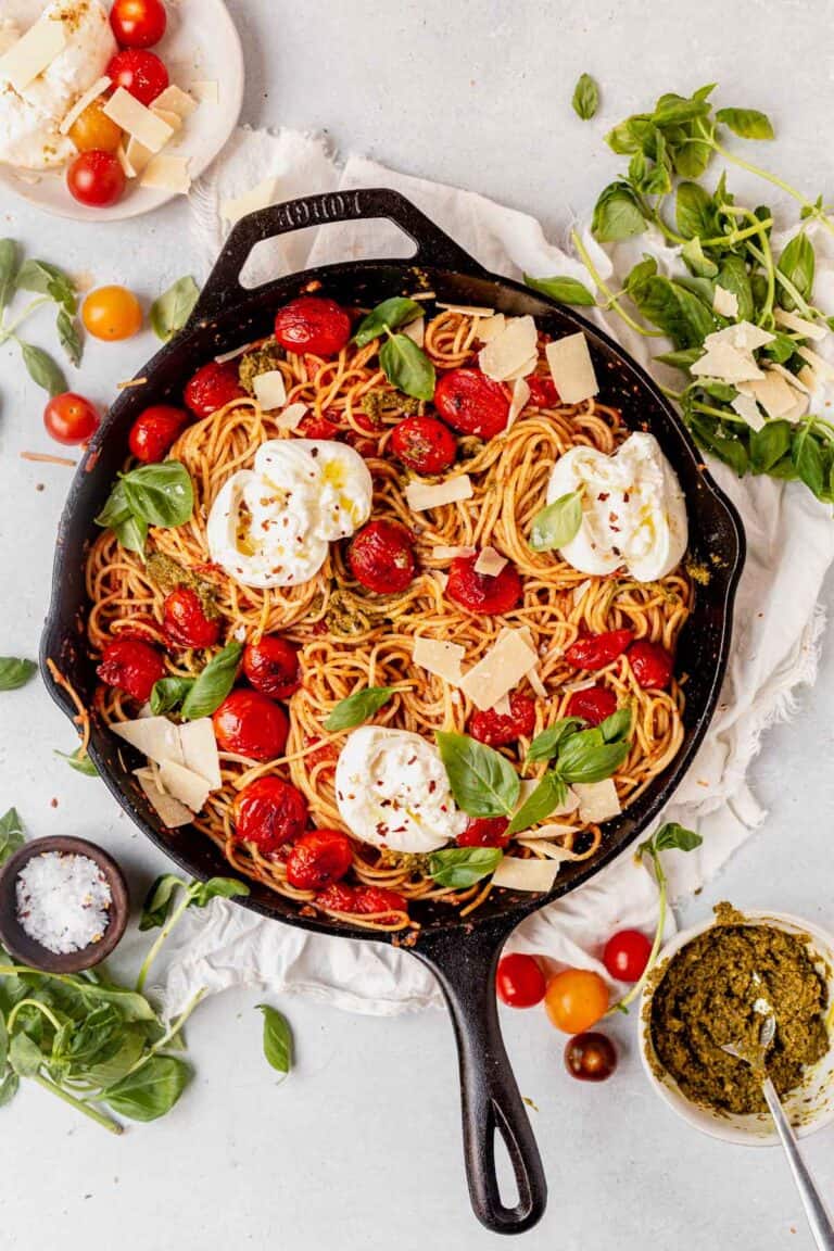 Burrata Pasta with Burst Cherry Tomatoes and Basil