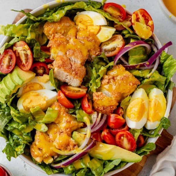 crispy chicken salad in a bowl