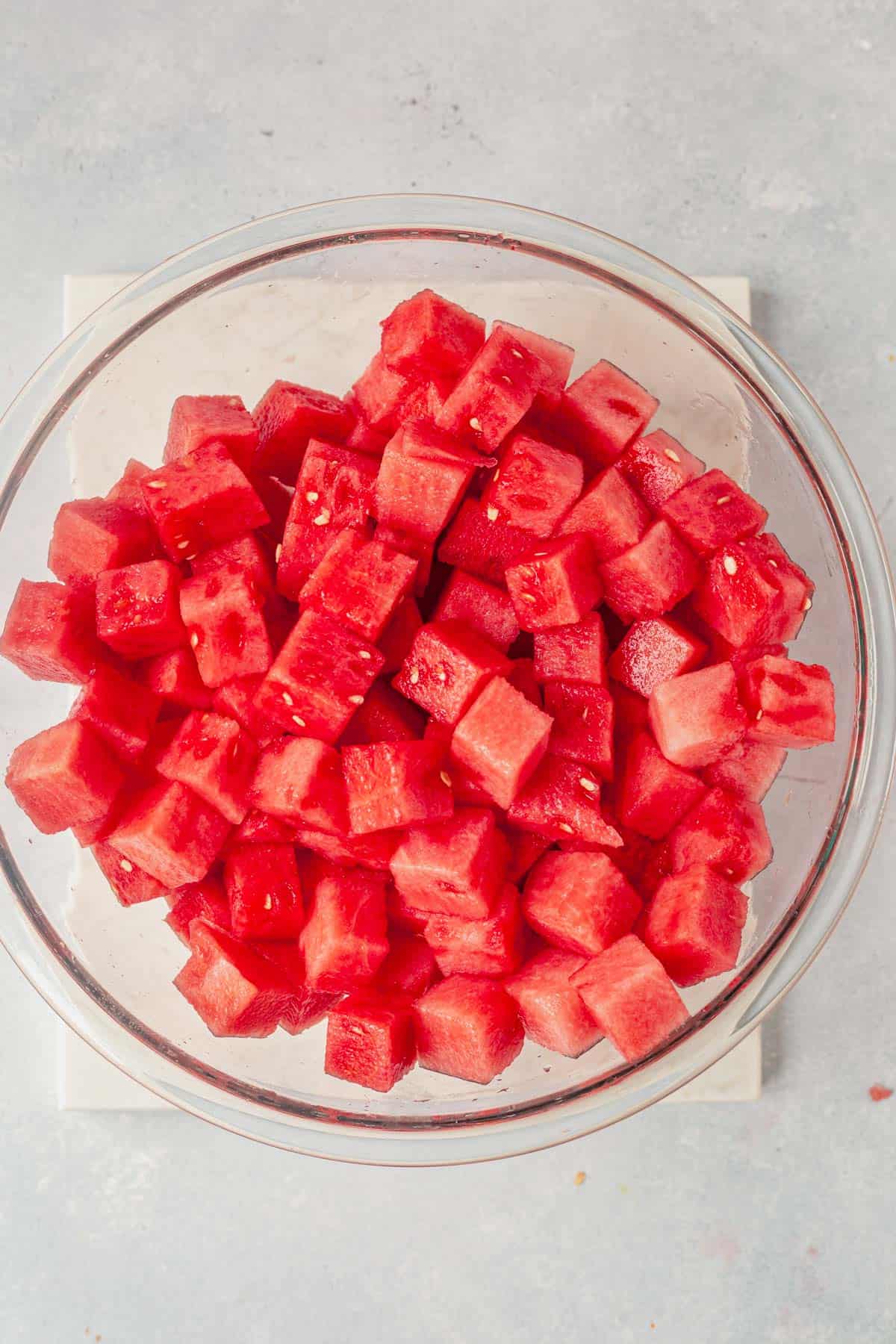 watermelon cubes in a glass bowl