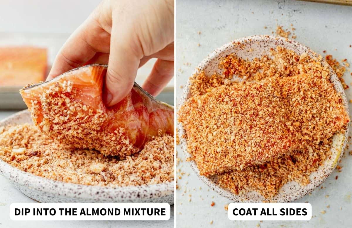 how to coat salmon filets in chopped almonds