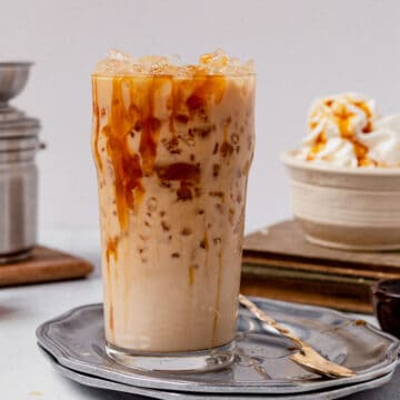 iced caramel latte on a plate