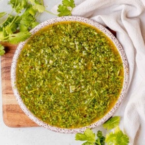 a bowl of cilantro chimichurri