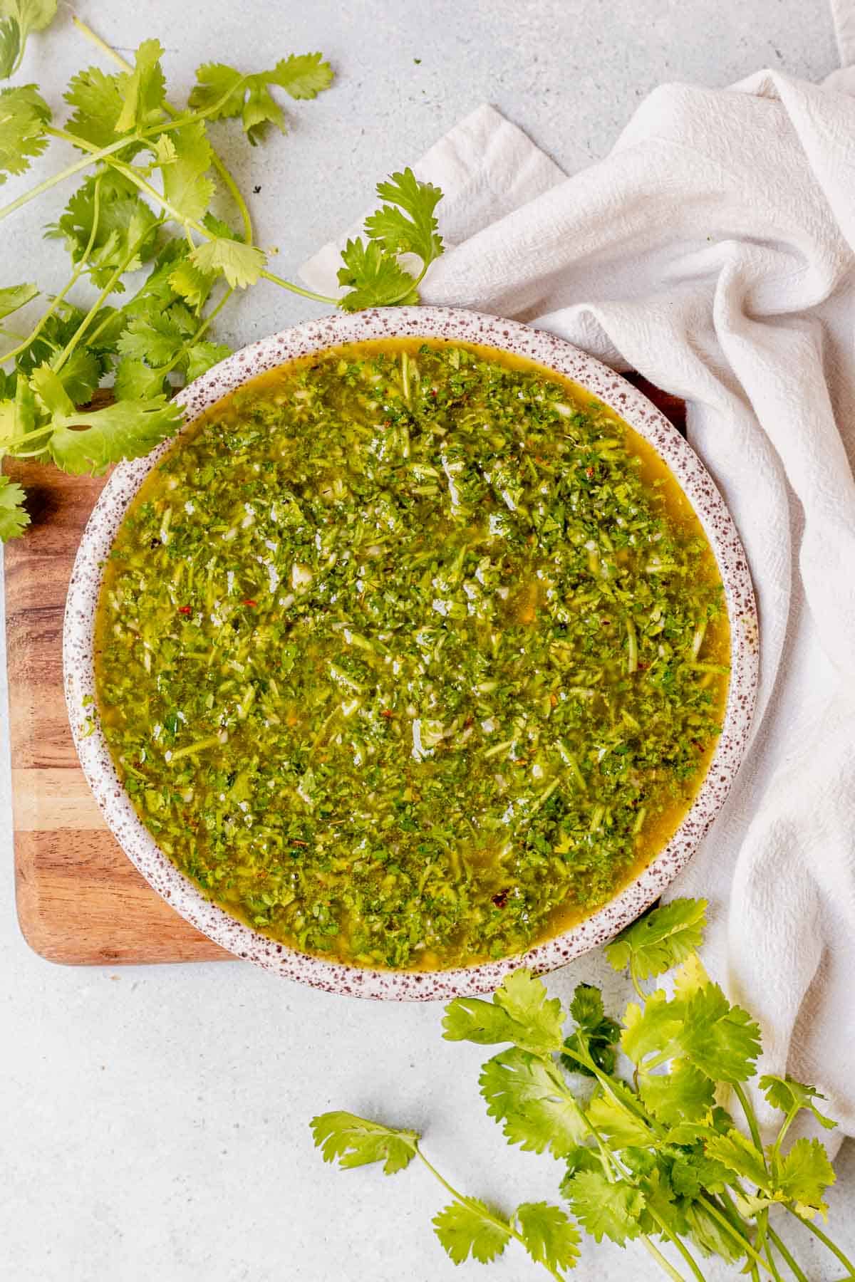 a bowl of cilantro chimichurri