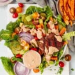 burger bowl with sweet potato fries