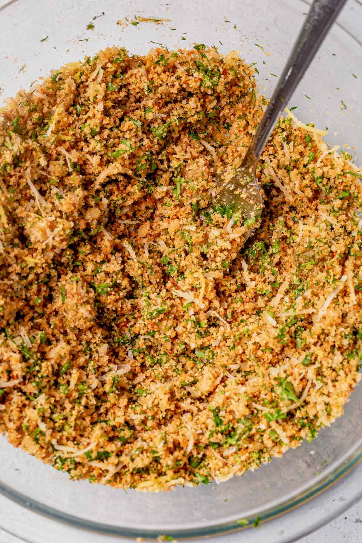 herb and breadcrumb coating in a bowl
