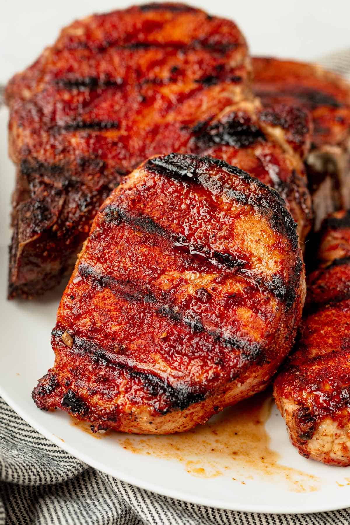 boneless grilled pork chop on a plate
