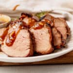 grilled pork tenderloin sliced with glaze