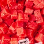 perfectly cut watermelon cubes in a bowl