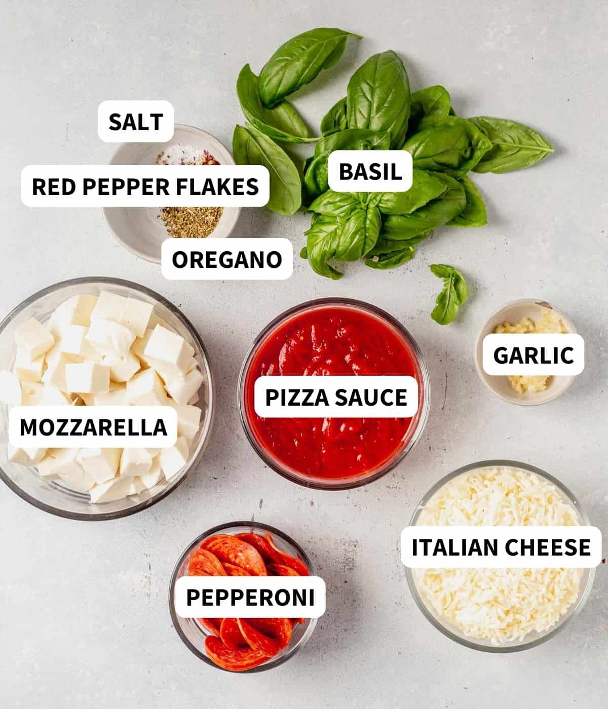gluten free pizza ingredients on a countertop