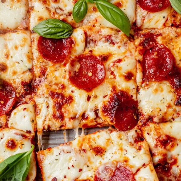 gluten free pizza recipe cut into squares