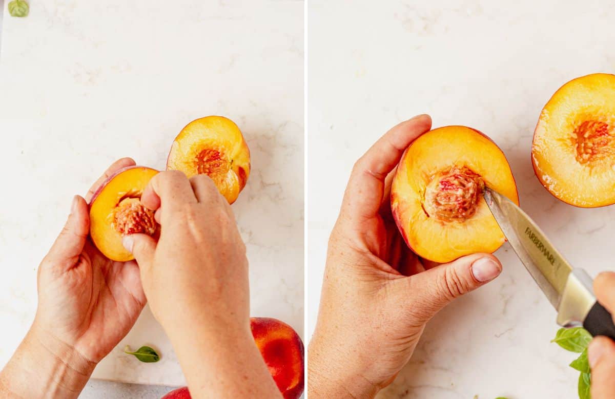 removing the pit from a peach half