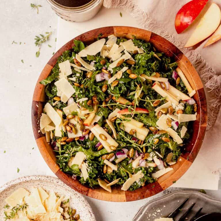 fresh kale apple salad with balsamic dressing
