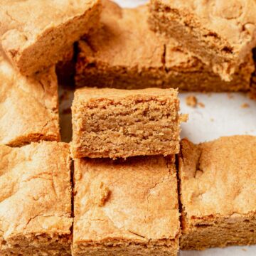 peanut butter cookie bars cut into squares