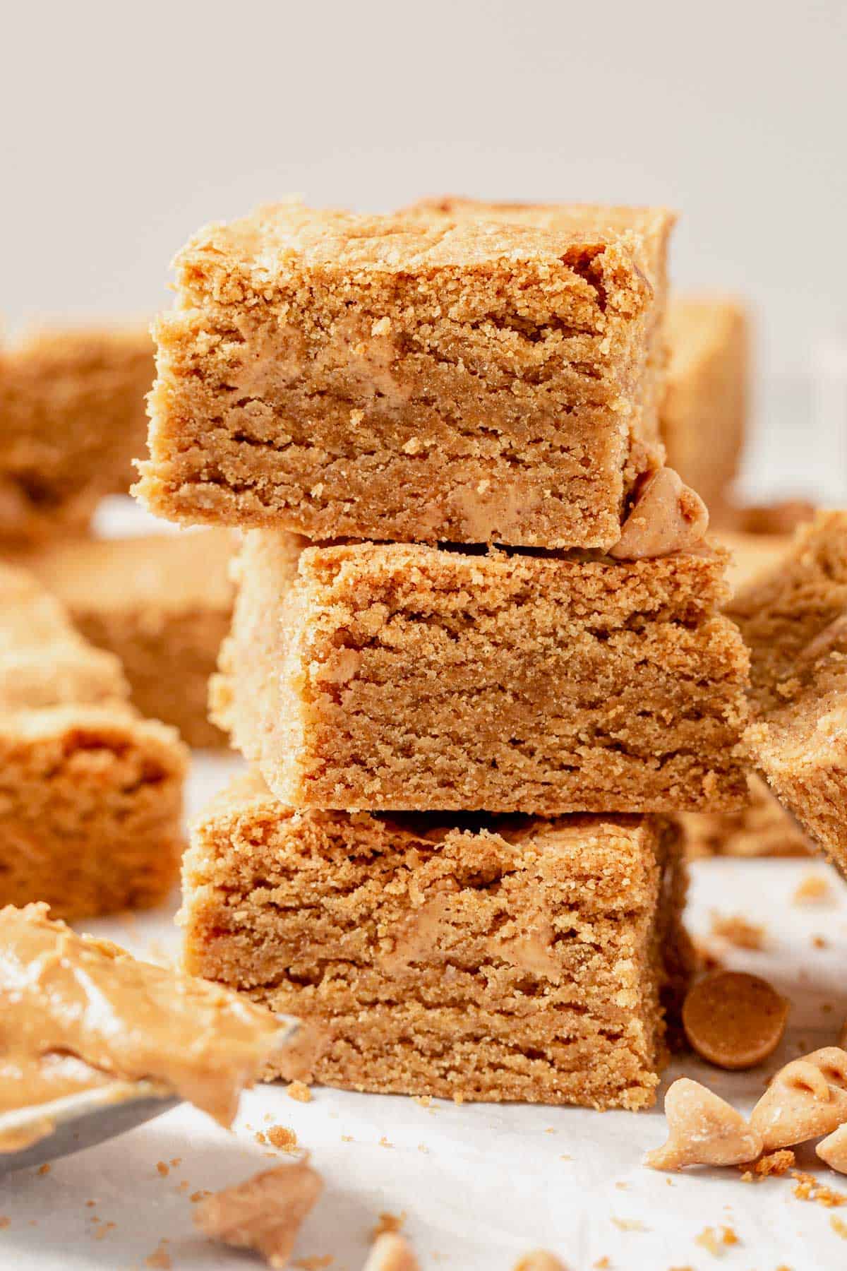 3 peanut butter cookie bars stacked