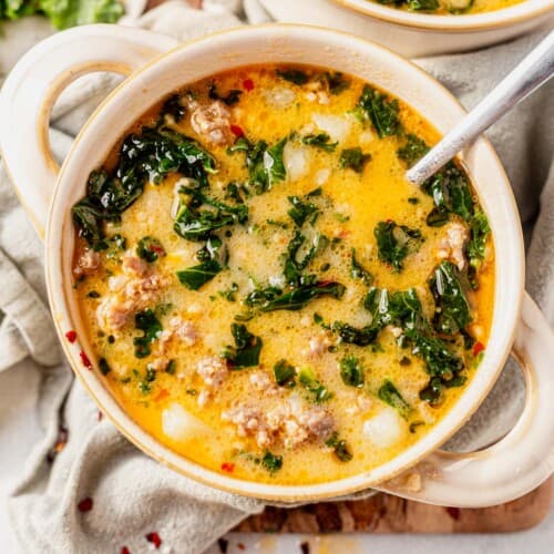 a bowl of whole30 zuppa toscana with a spoon