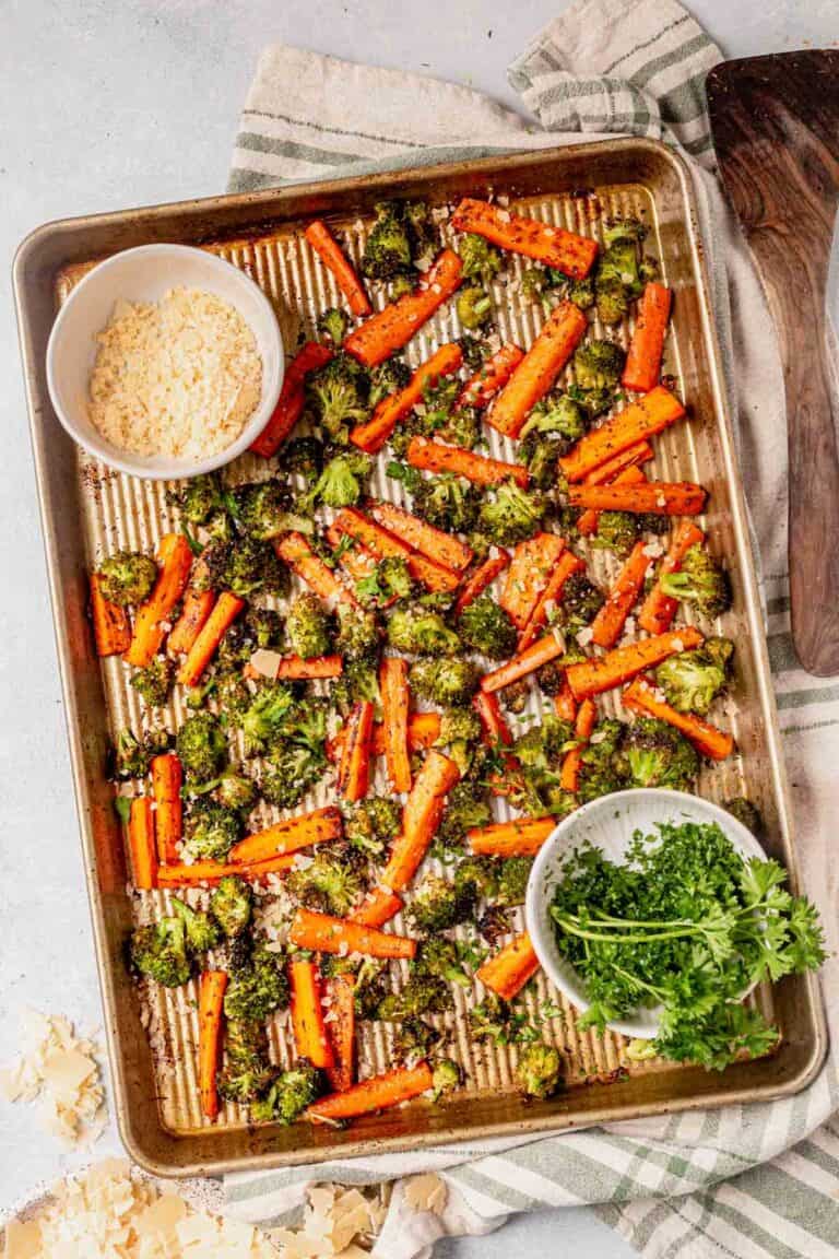 Easy Roasted Broccoli and Carrots with Parmesan