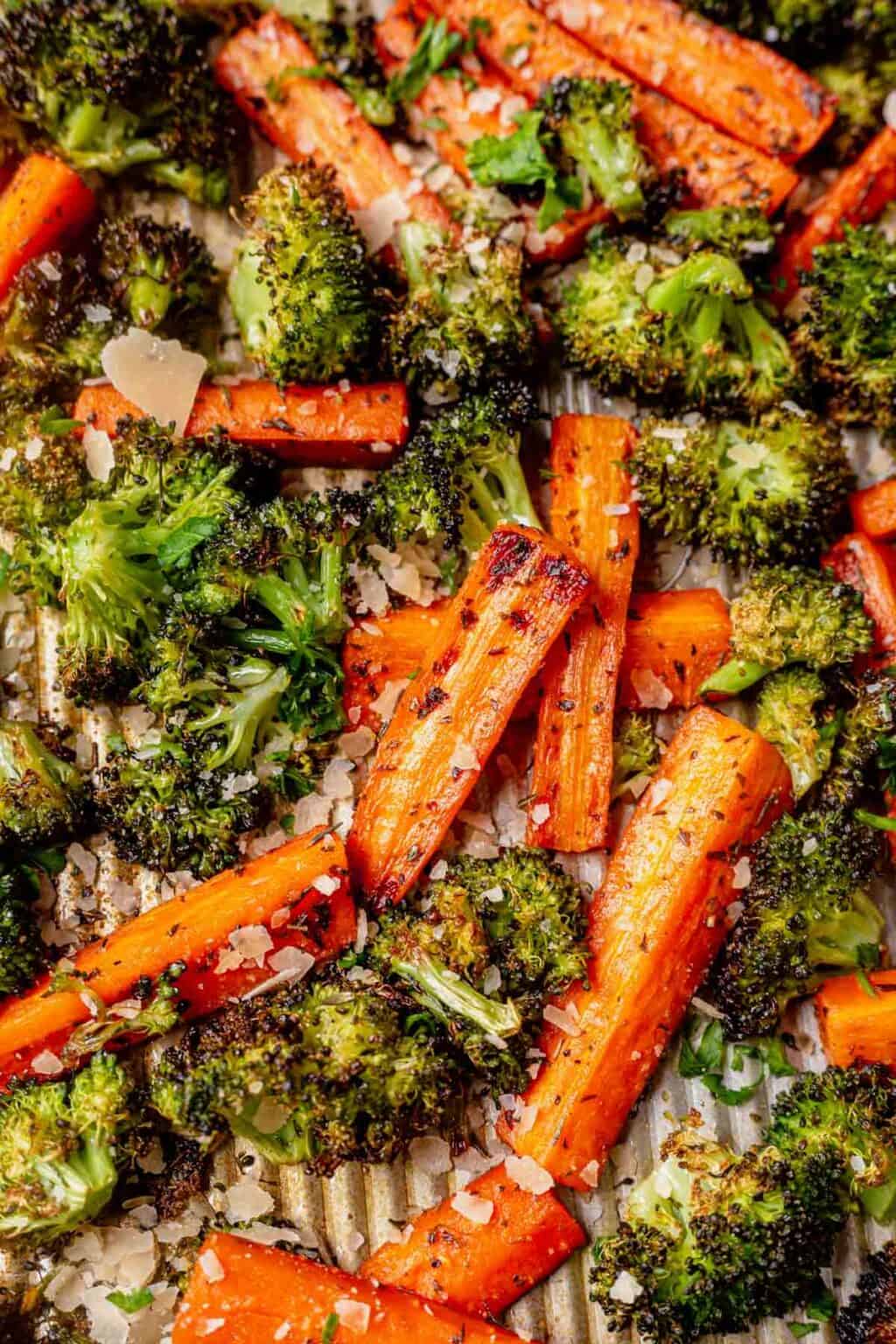 Easy Roasted Broccoli and Carrots with Parmesan