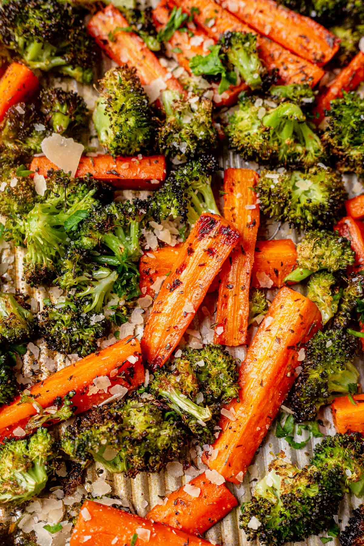 roasted broccoli and carrots with parmesan cheese