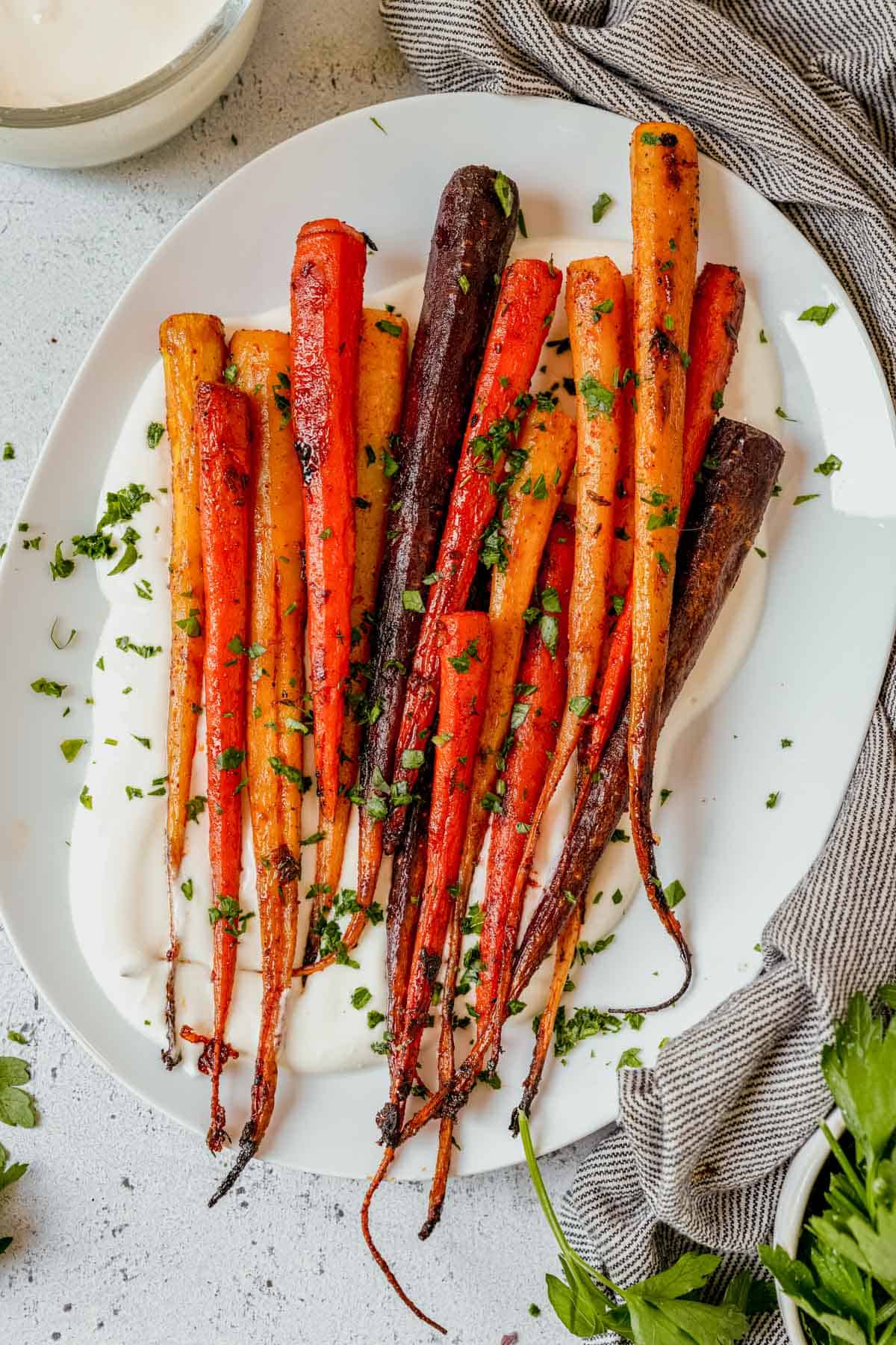 roasted tri colored carrots with parsley