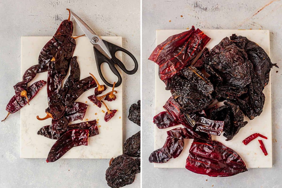 how to deseed dried peppers for birria