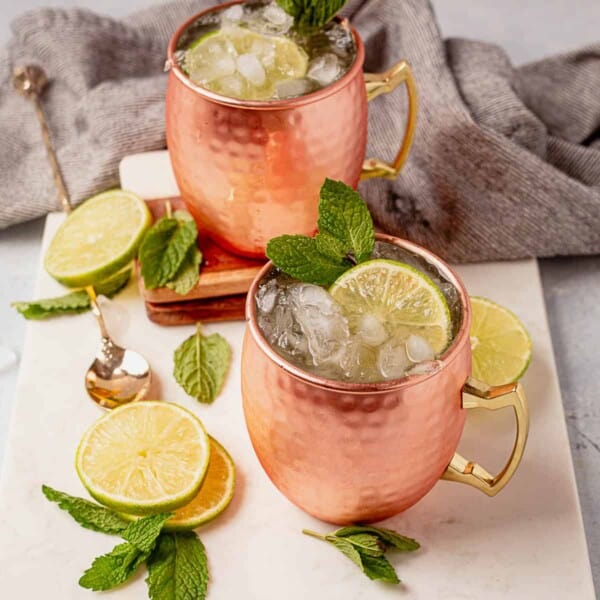 irish mule in two copper mugs with lime wedge