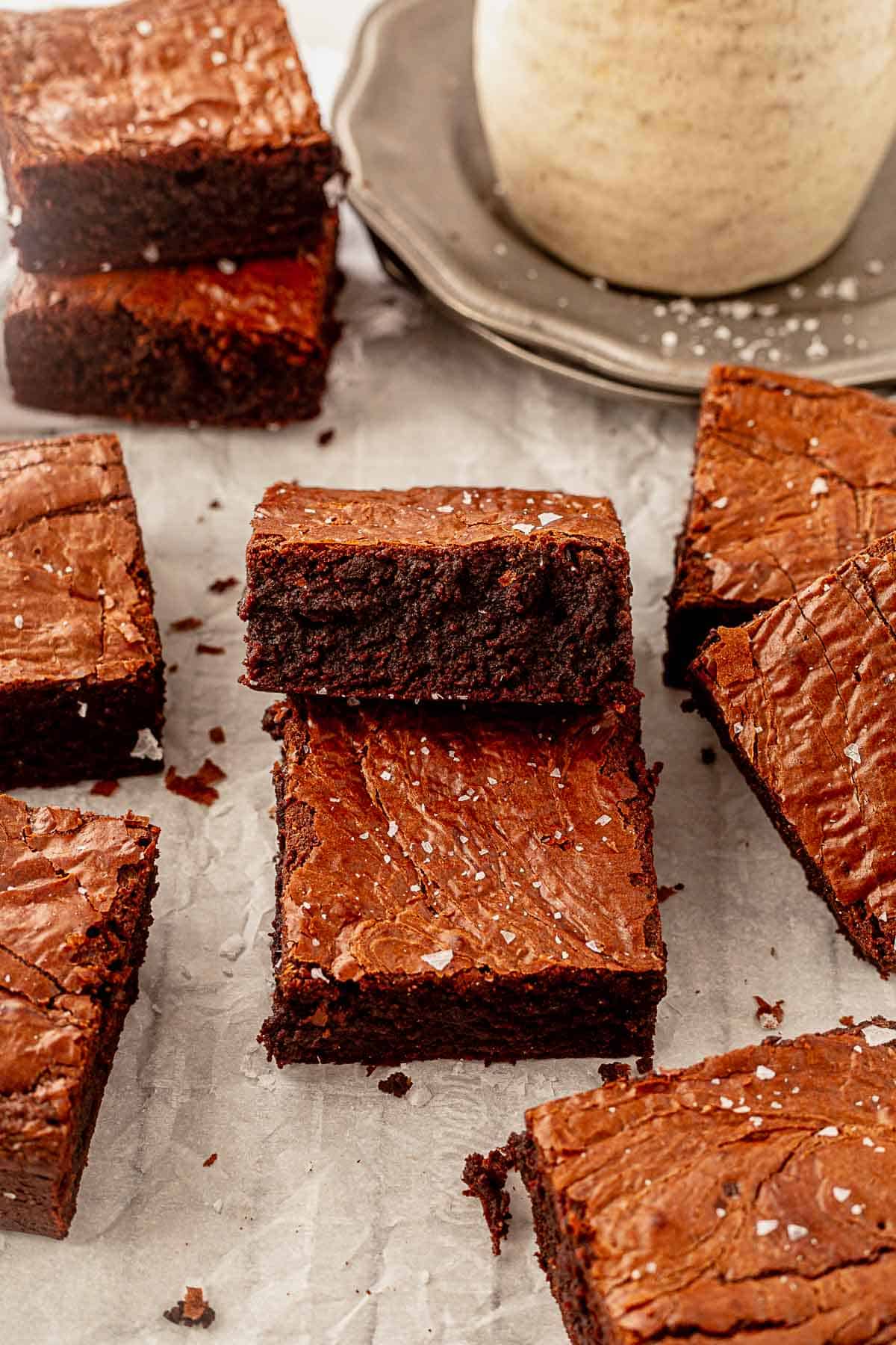 fudgy paleo brownies cut and stacked