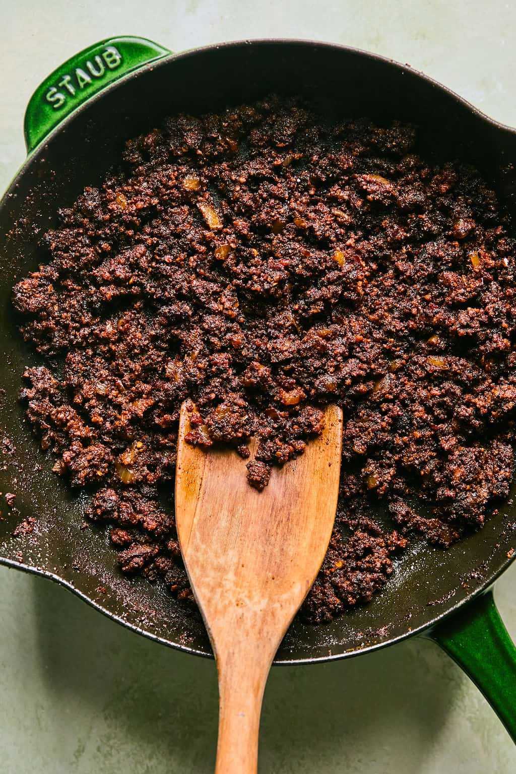 crispy Mexican chorizo ground and cooked in a skillet.