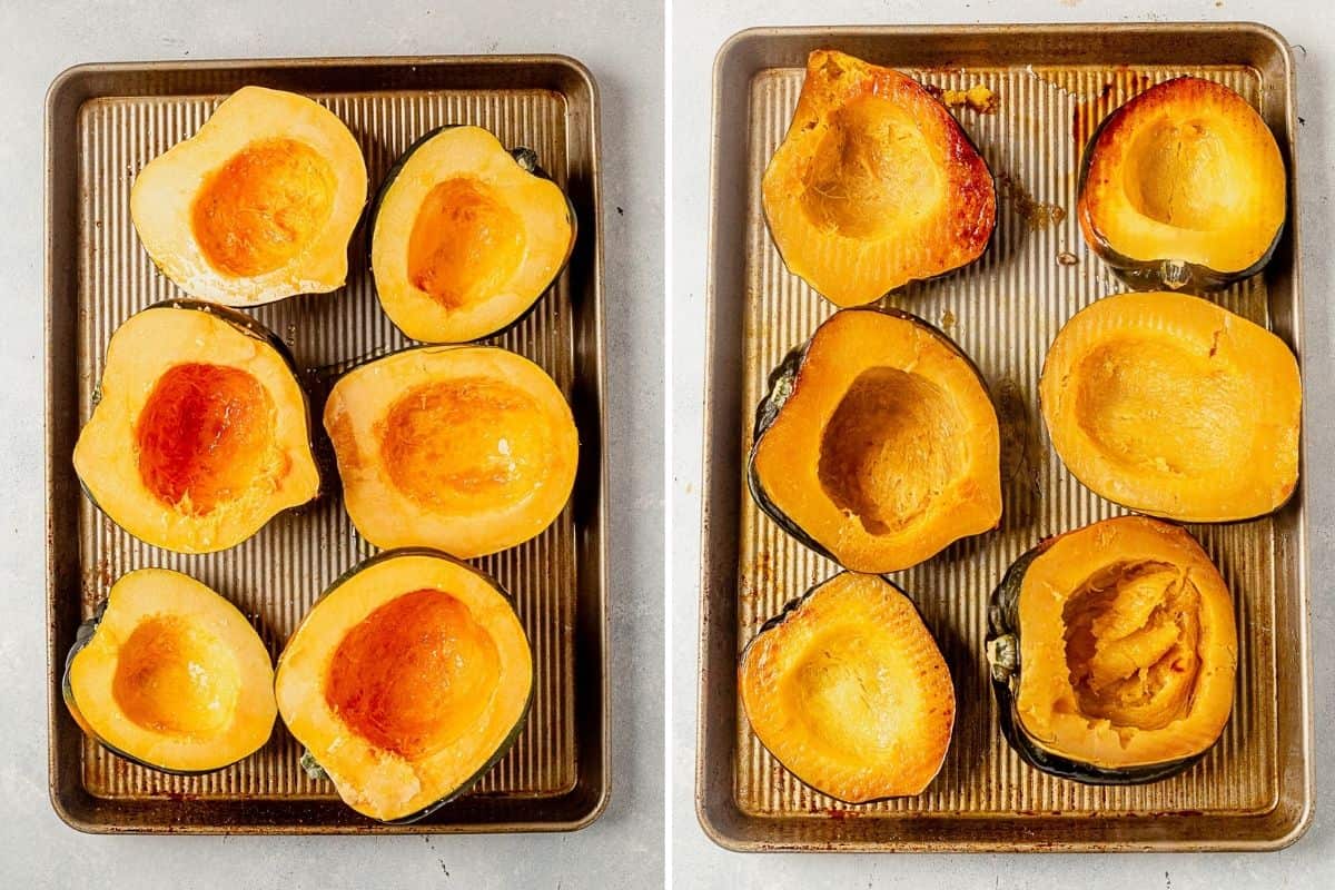 two process shots of how to roast acorn squash
