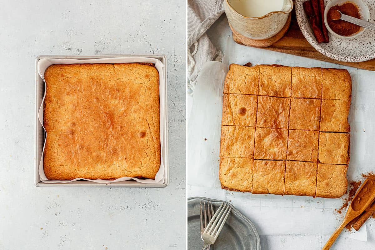 baked blondies in a square pan