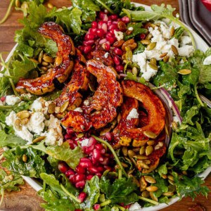 delicata squash salad dressed in apple cider spiced vinaigrette