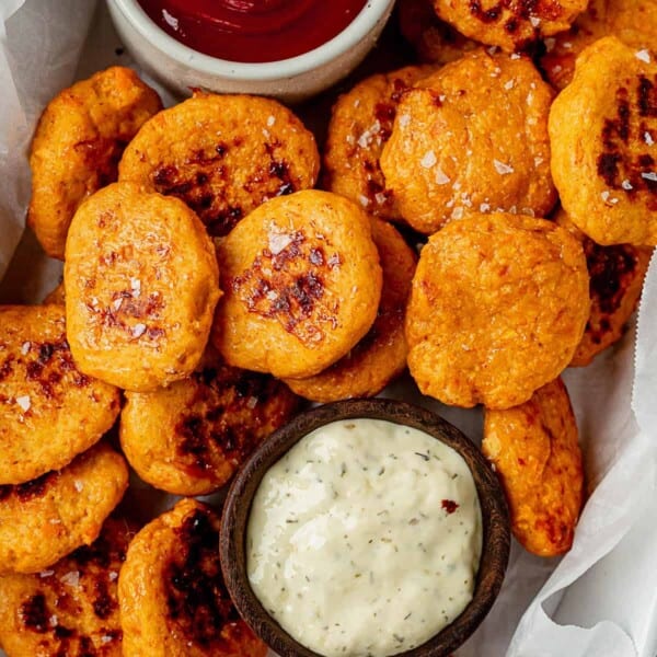 golden brown baked chicken nuggets with ranch