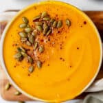 a bowl of panera autumn squash soup