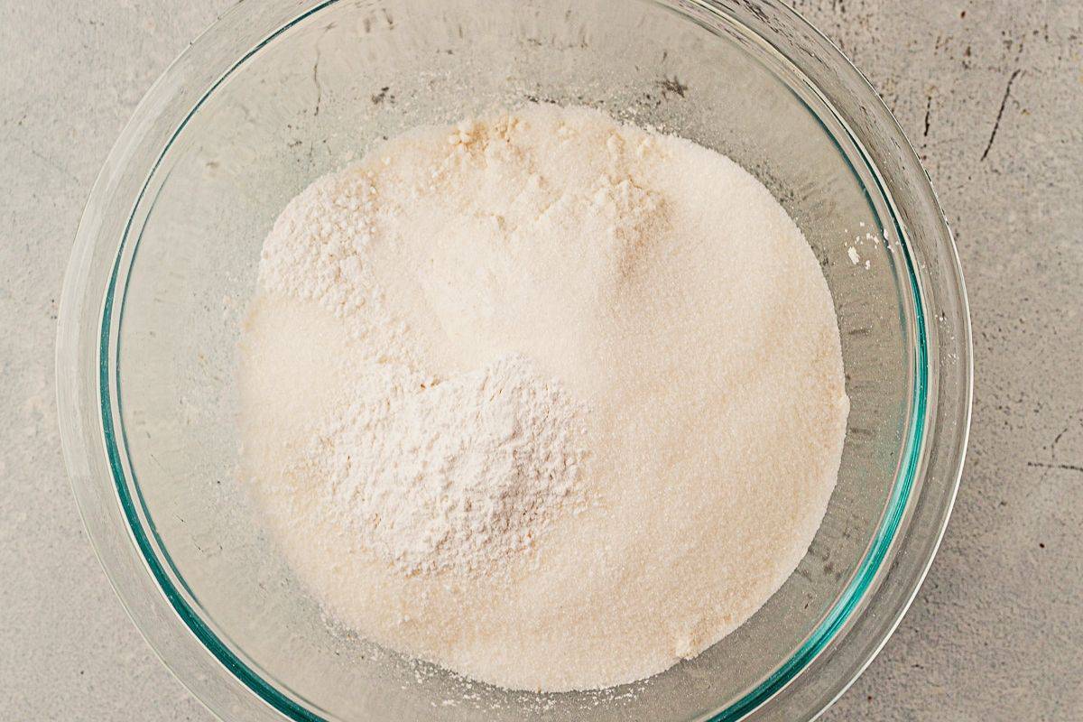 flour, sugar, and salt in a large glass bowl