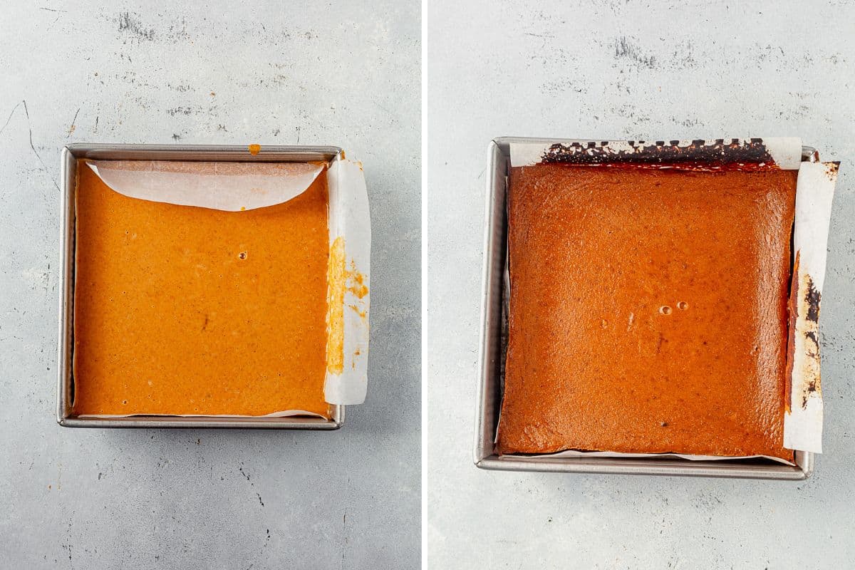 baked pumpkin pie bars in a square pan