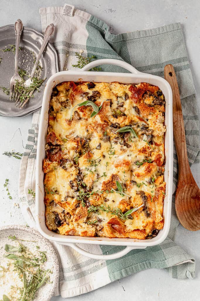 Savory Bread Pudding With Mushrooms And Gruyere Cheese