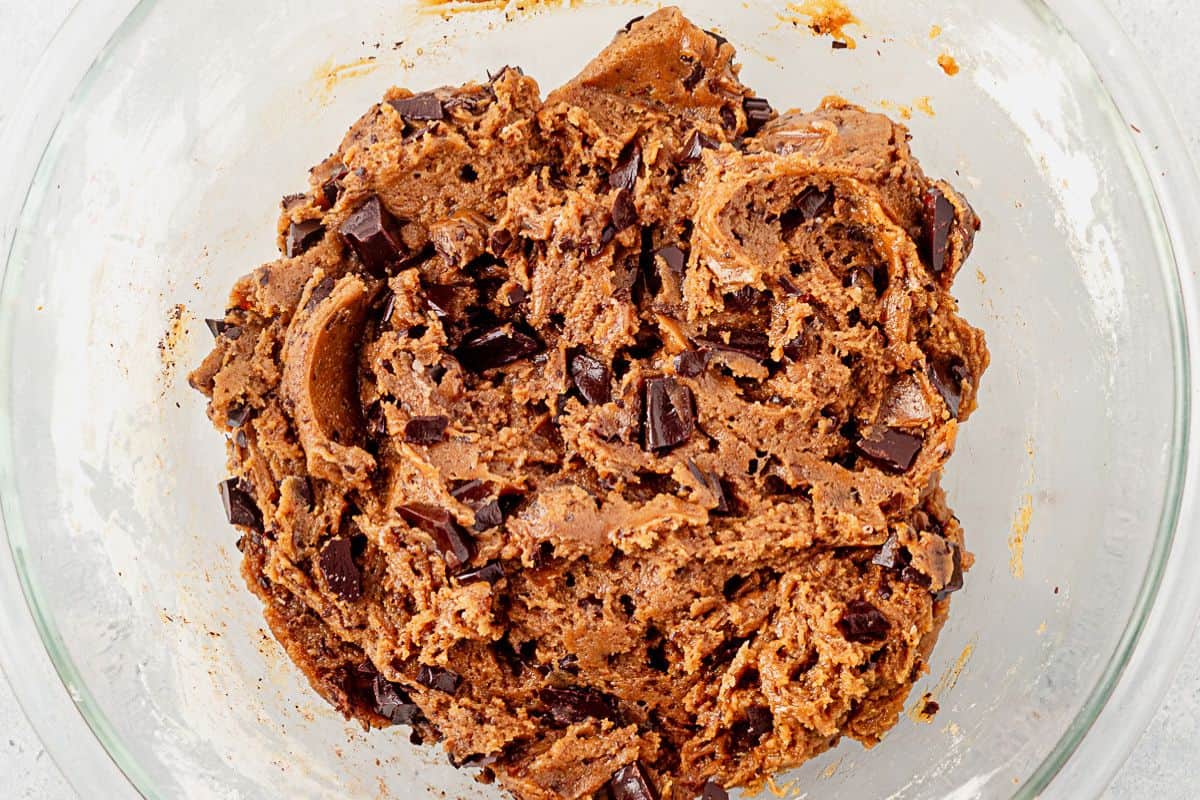 brown butter chocolate chip cookie dough chilled in a bowl