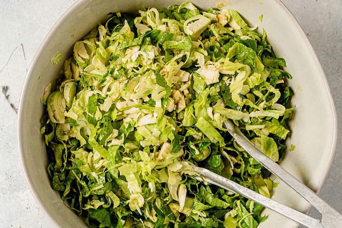 shrerded brussels sprouts in a large bowl