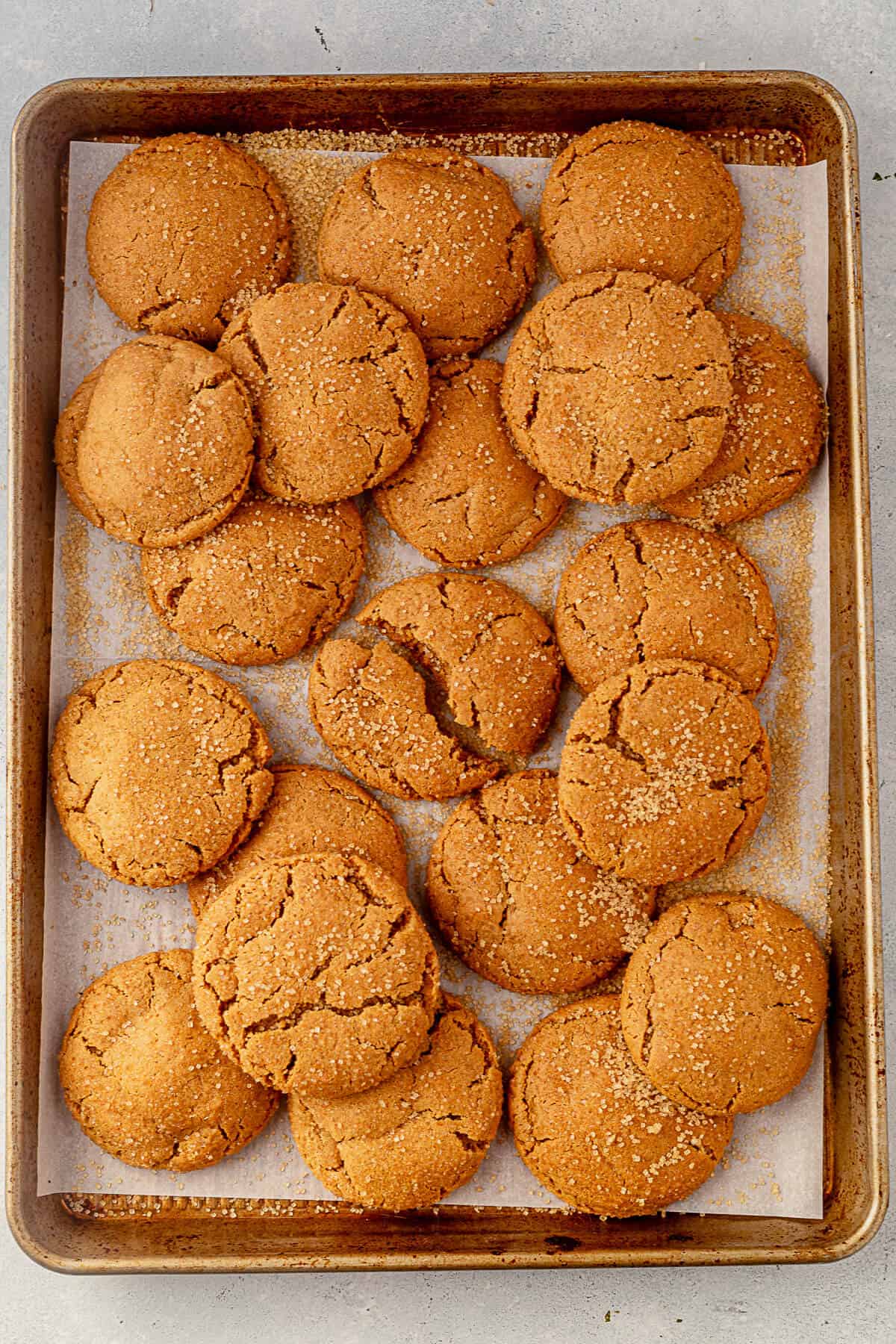 a tray of freshly baked ginger cookies
