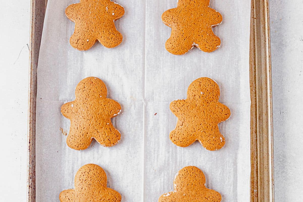 soft gingerbread man cookies on a cookie sheet