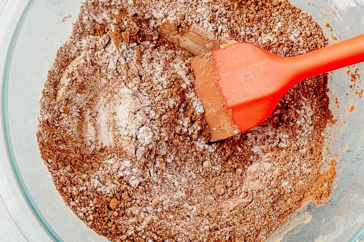 cocoa powder, flour, salt, and baking soda in a bowl