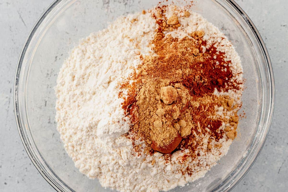 flour and gingerbread spices in a bowl