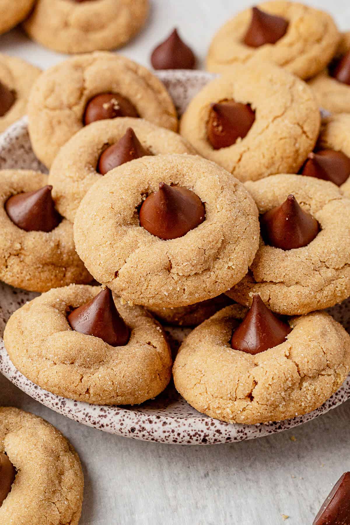 peanut butter blossoms on a serving plate
