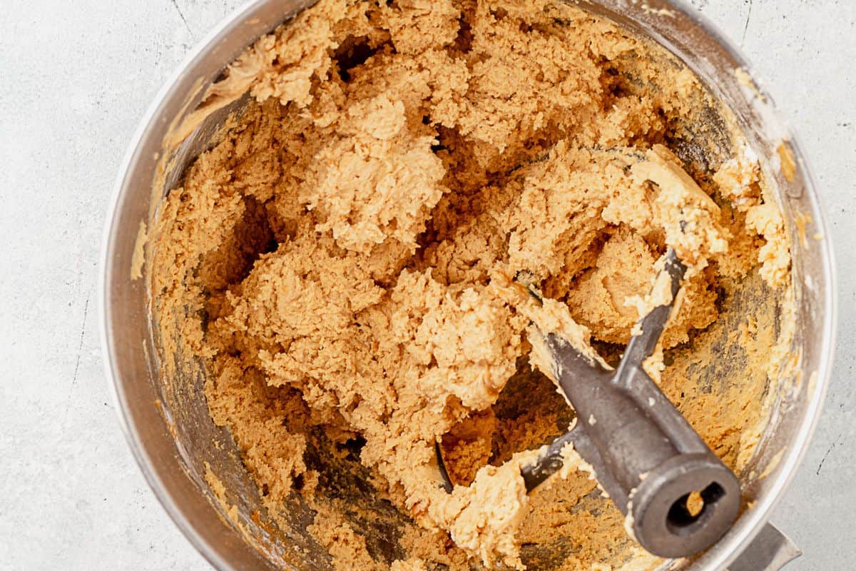 peanut butter pudding cookie dough in a mixing bowl