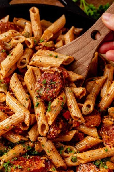 Creamy Alfredo Cajun Sausage Pasta with Peppers