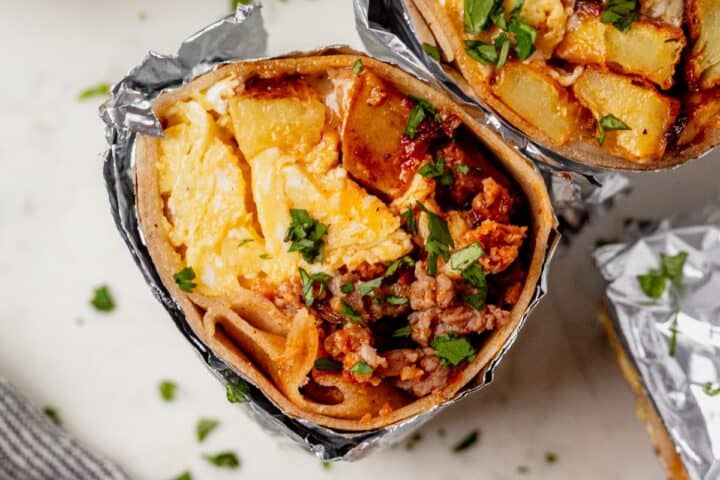 Chorizo Breakfast Burritos with Potatoes and Eggs