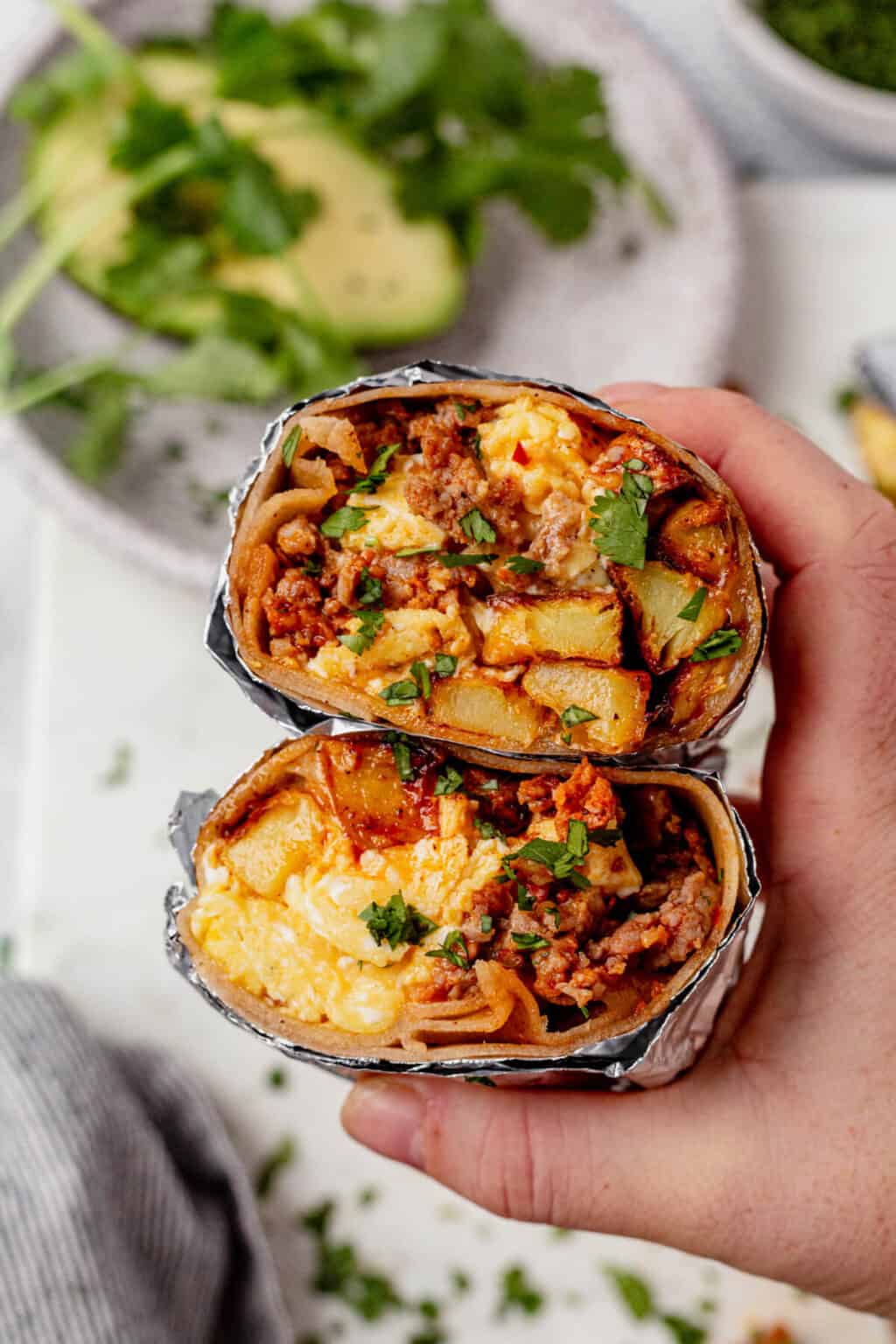 Chorizo Breakfast Burritos with Potatoes and Eggs