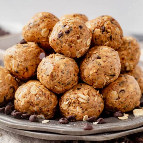 a plate of oatmeal peanut butter protein balls