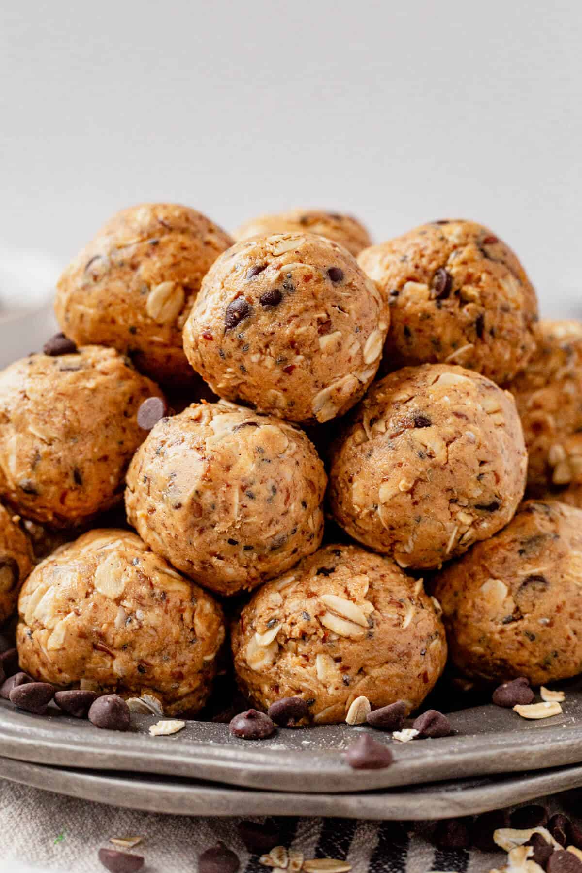 a plate of oatmeal peanut butter protein balls
